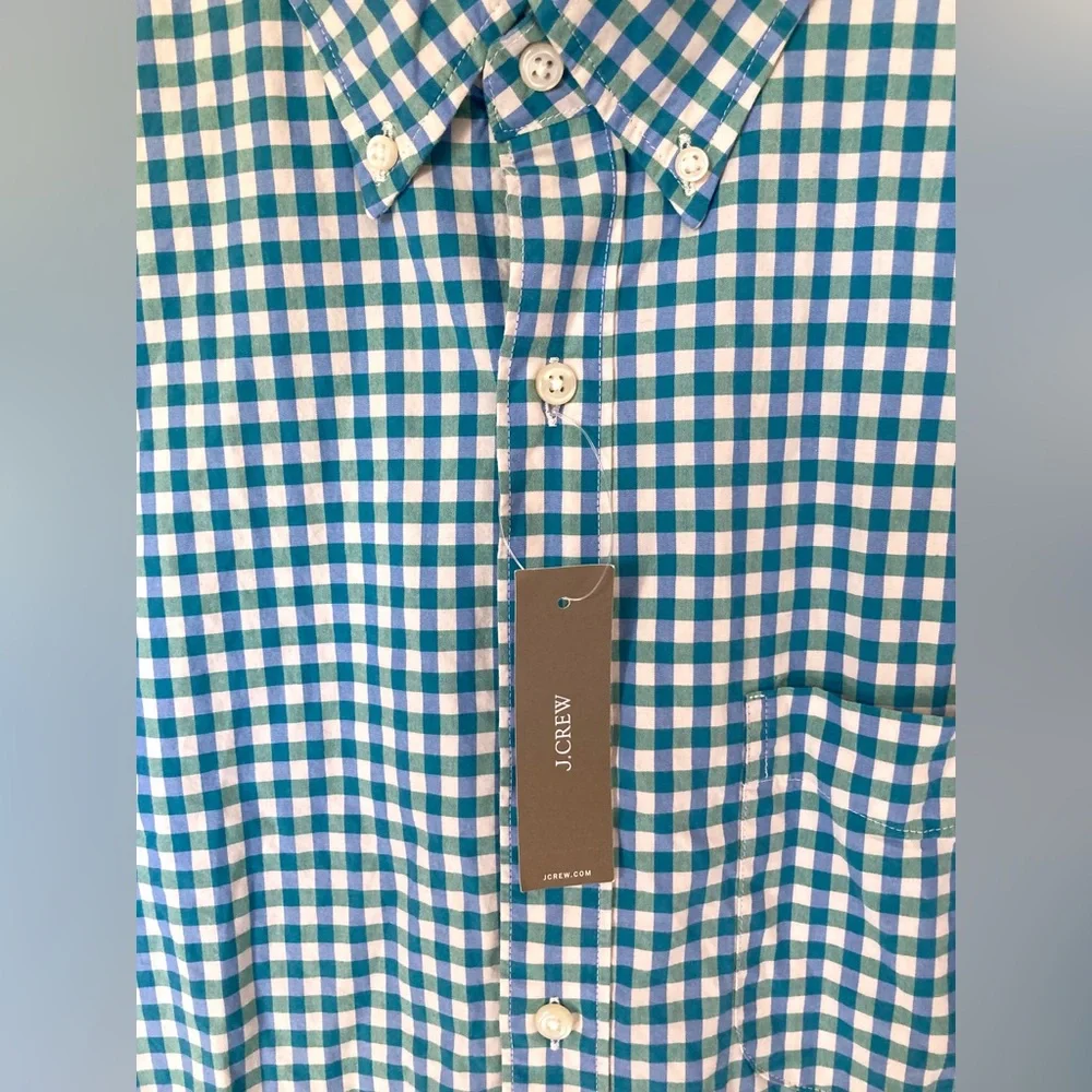 NWT J Crew Secret Wash Gingham cotton poplin shirt Slim Size L